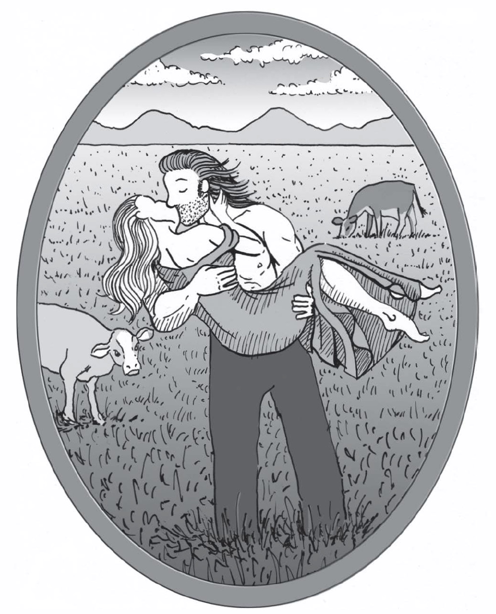 Young couple kissing in a field from The Little Book of the Icelanders in the Old Days